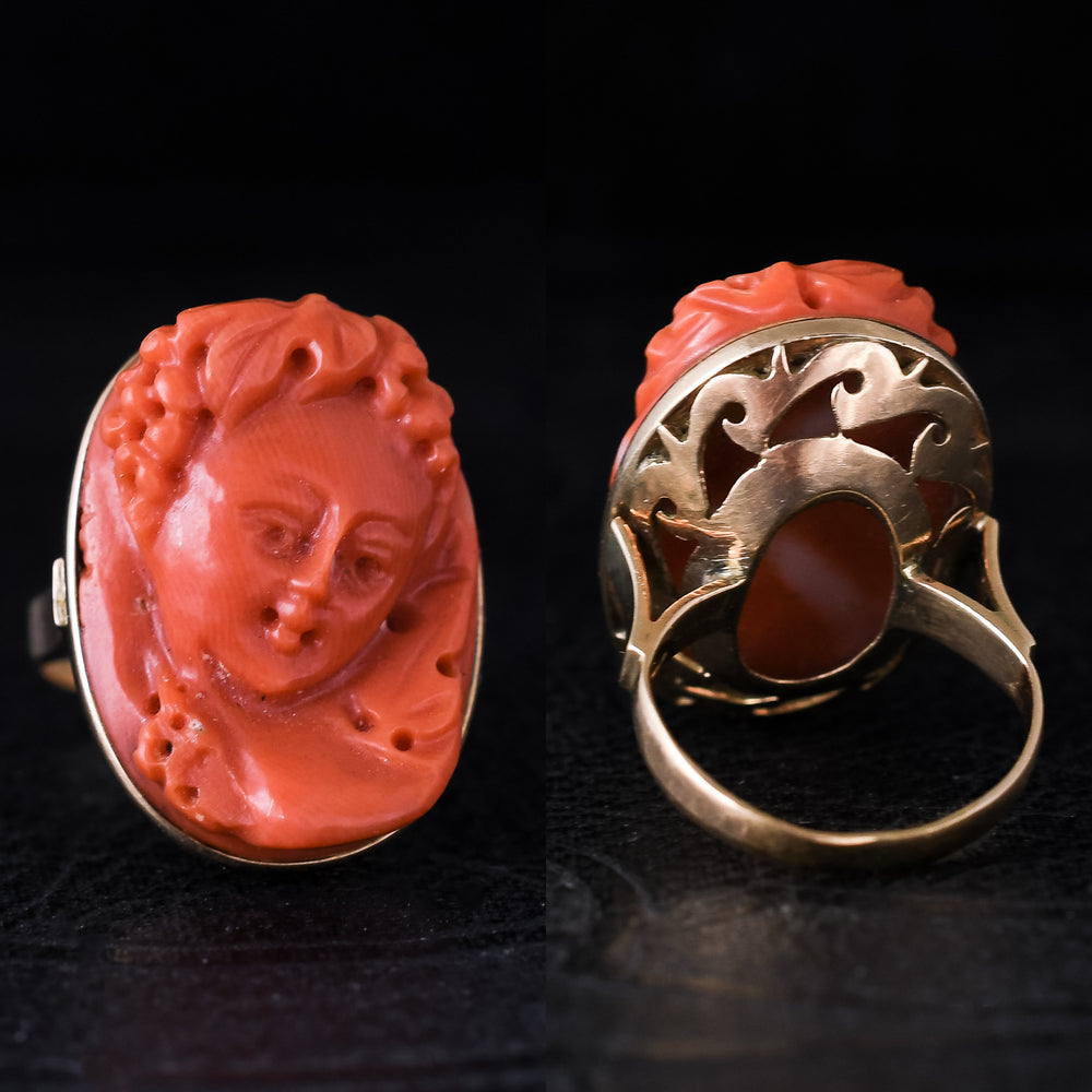 Victorian Coral Ampelos Cameo Ring