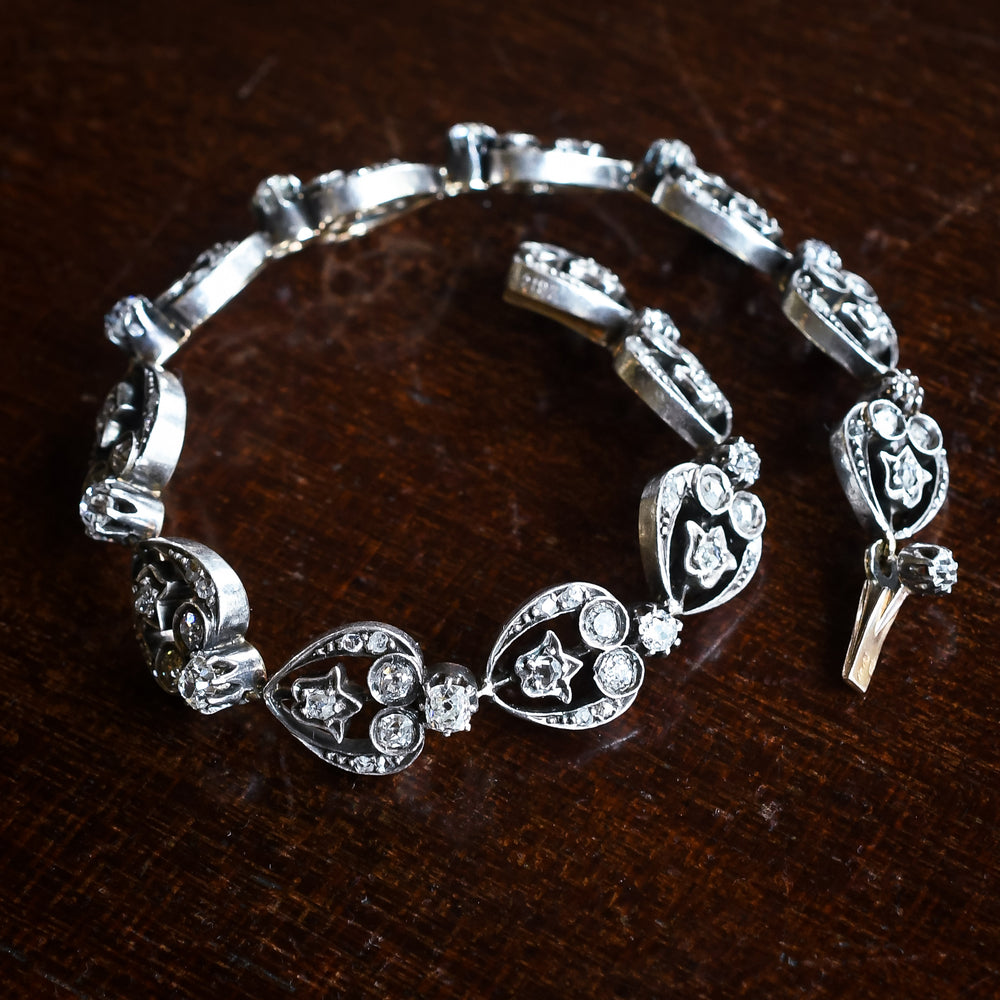 Victorian 6.0ct Diamond Heart Necklace & Bracelet Set