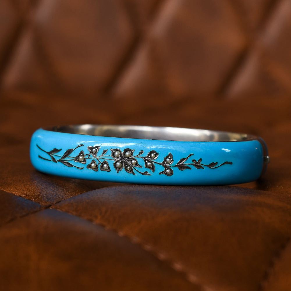 Victorian Robin's Egg Blue Floral Bangle