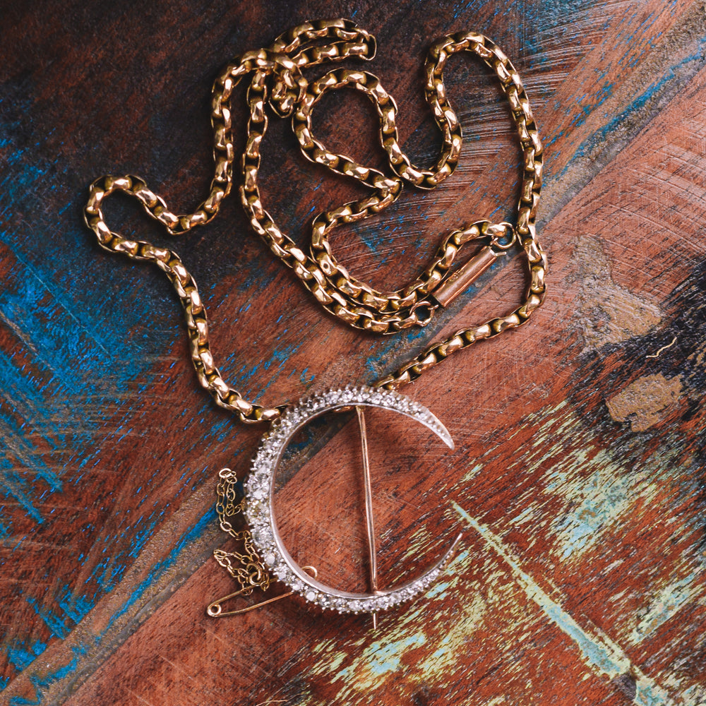 Victorian Old Cut Diamond Crescent Brooch