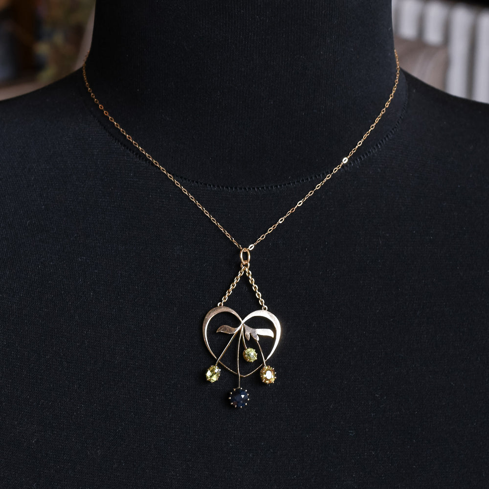 Art Nouveau Sapphire Heart Pendant