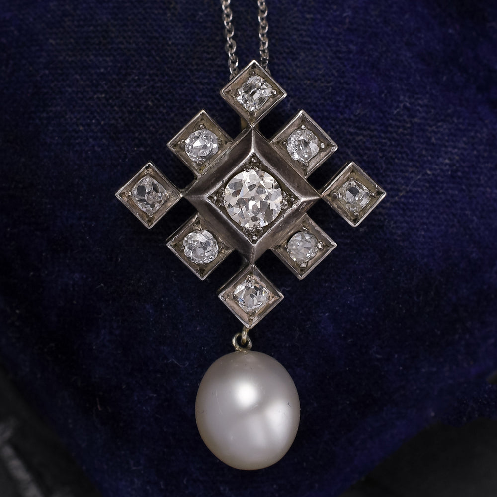 Victorian Natural Pearl & Diamond Pendant