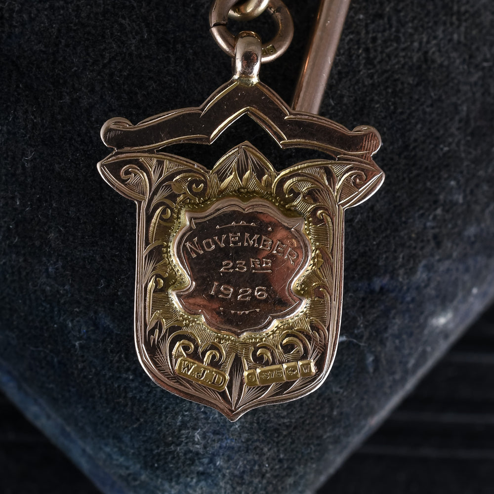 Edwardian Gold Double Albert Necklace With T-Bar and Shield