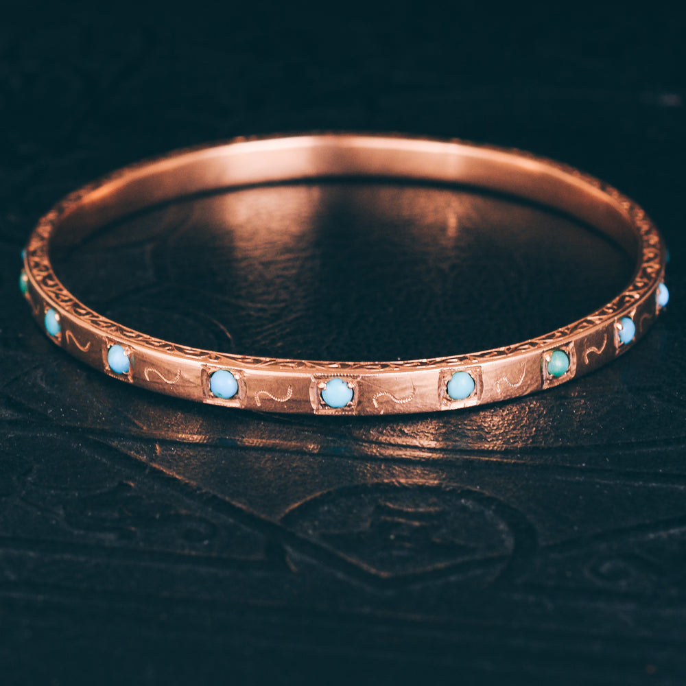 Victorian Rose Gold Turquoise Bangle