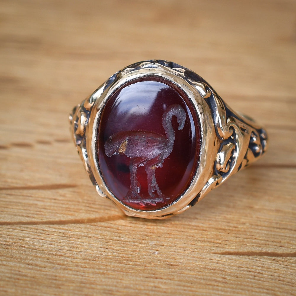 Victorian Flamingo Intaglio Signet Ring
