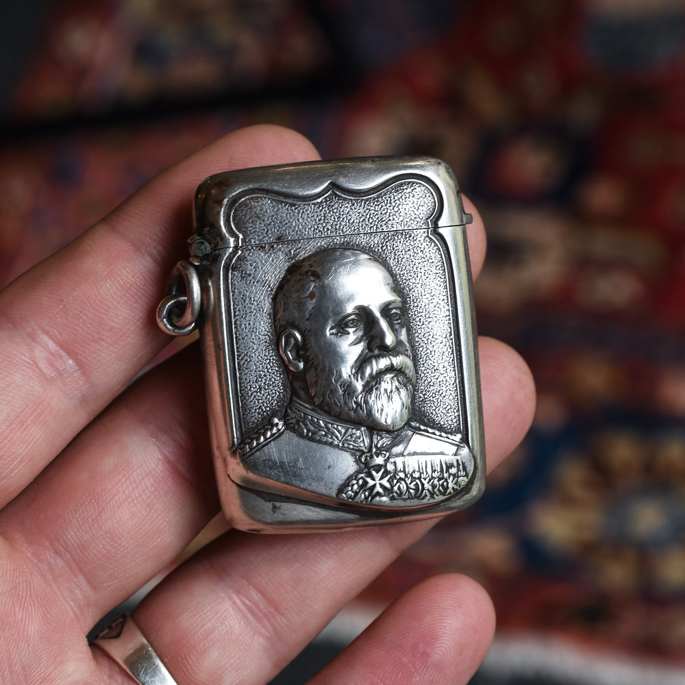 Edwardian Silver Edward VII Vesta Case Pendant
