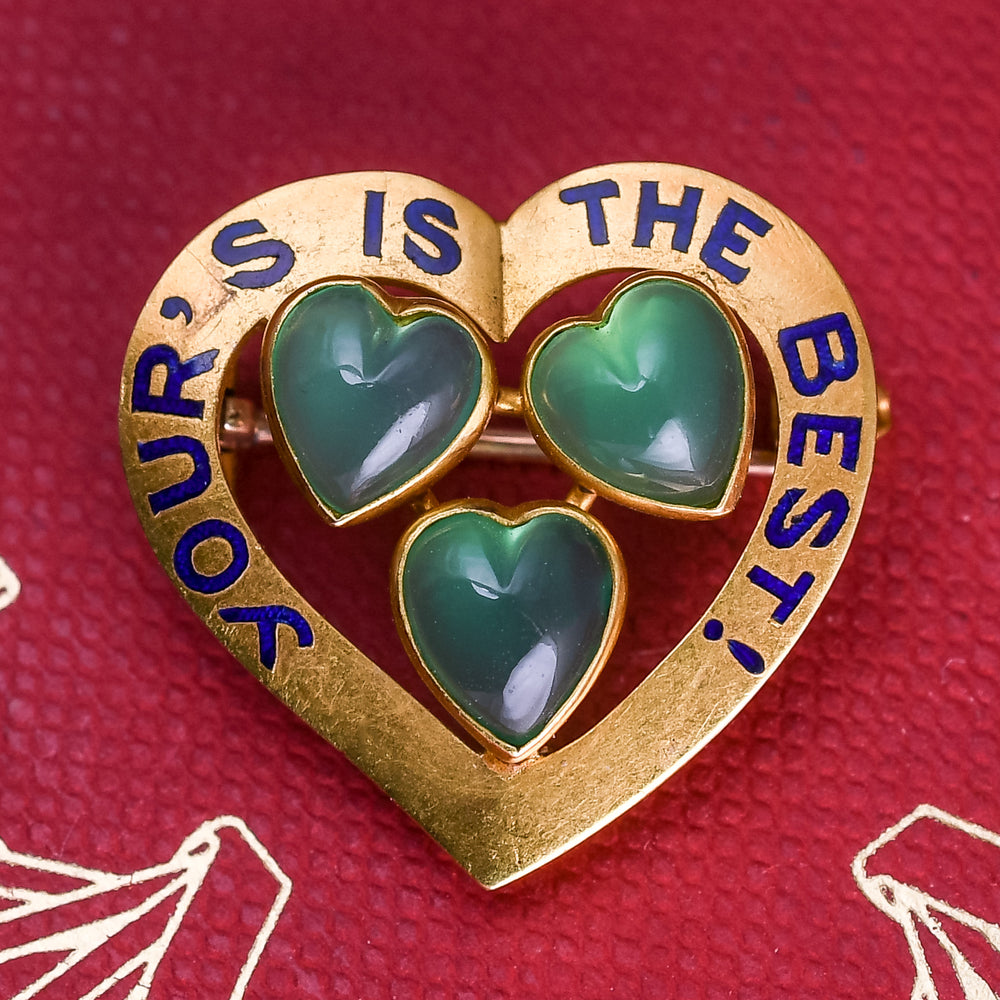 Late Victorian Chrysoprase Your's Is The Best! Witches Heart Brooch