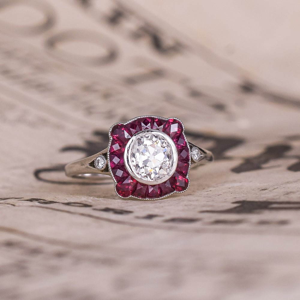 Art Deco Diamond & Ruby Target Ring