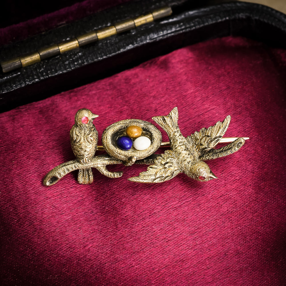 Victorian Birds and Nest Brooch