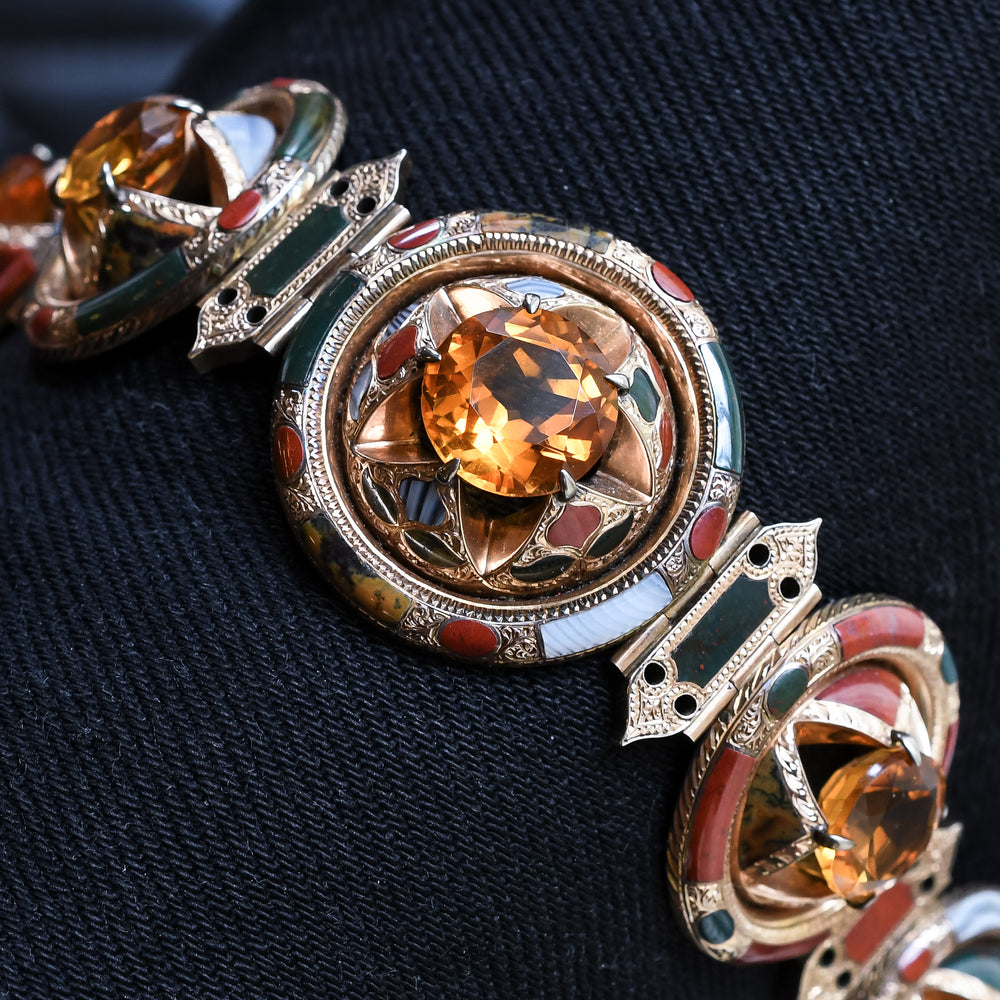 Scottish 15k Gold Cairngorm Pebble Bracelet & Brooch