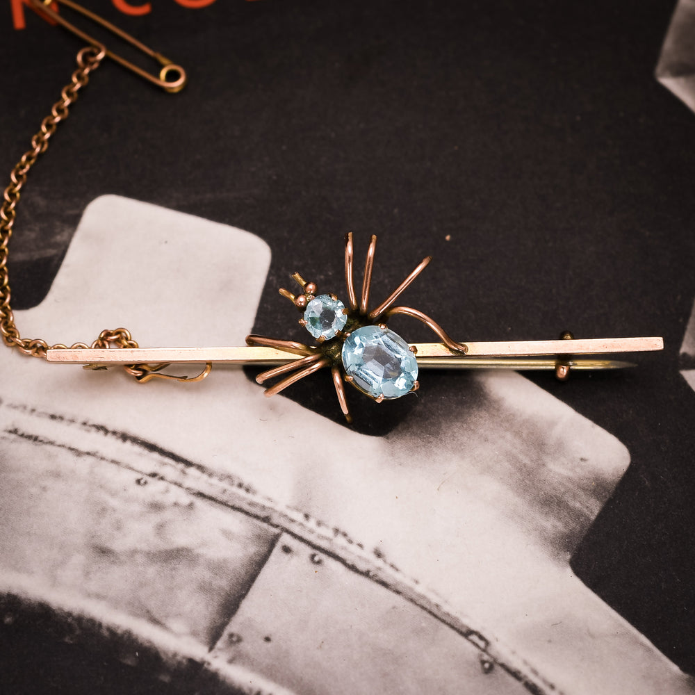Late Victorian Aquamarine Spider Brooch