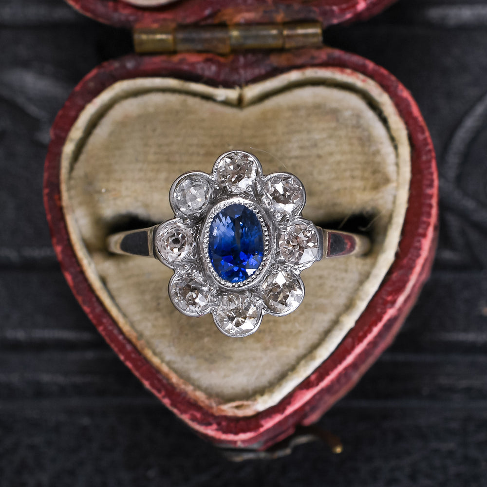 Art Deco Sapphire & Diamond Flower Cluster Ring