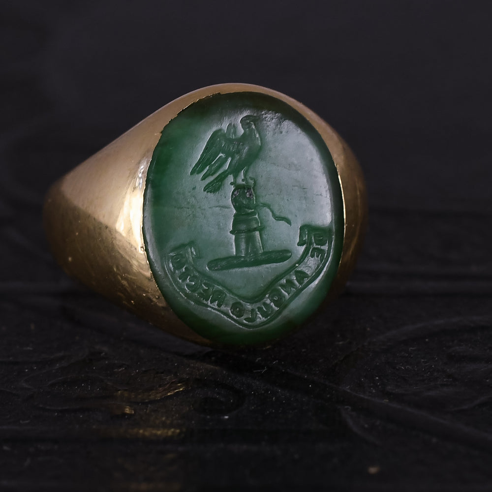 Edwardain Heraldic Jade Intaglio The Right Angle Signet Ring