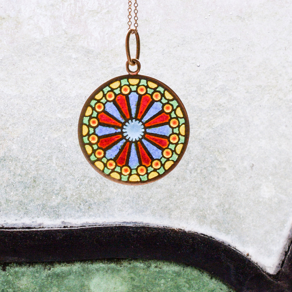 Victorian Plique-à-jour Notre Dame Rose Window Pendant