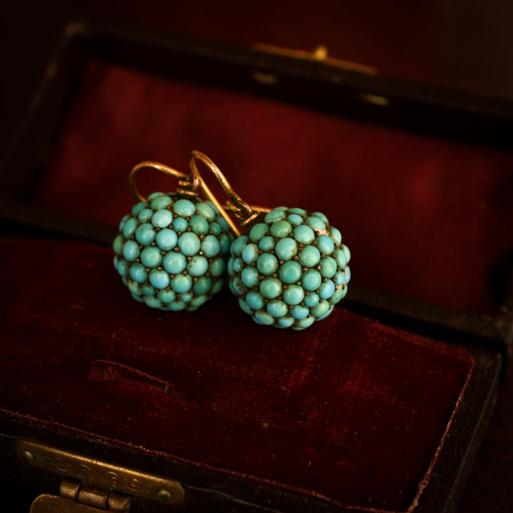 Victorian Pavé Turquoise Orb Earrings