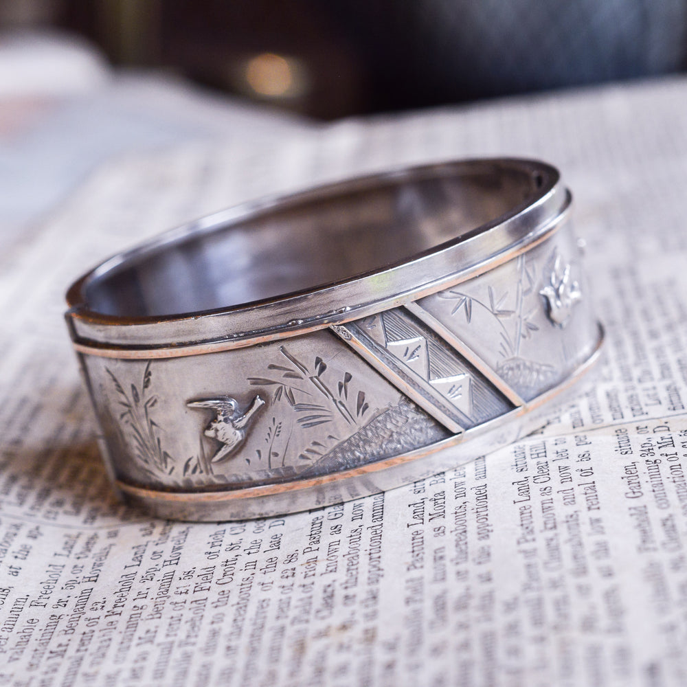 Victorian Aesthetic Movement Silver Cuff Bangle