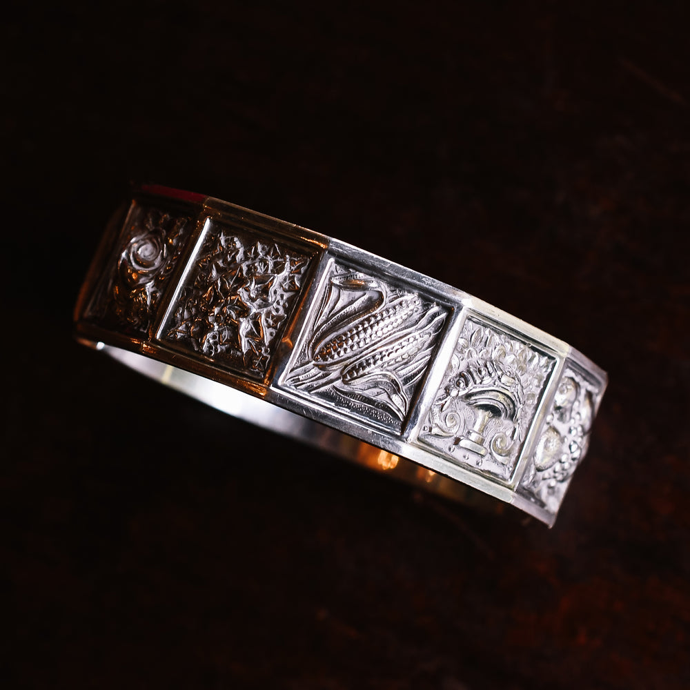 Victorian Language Of Flowers Silver Bangle