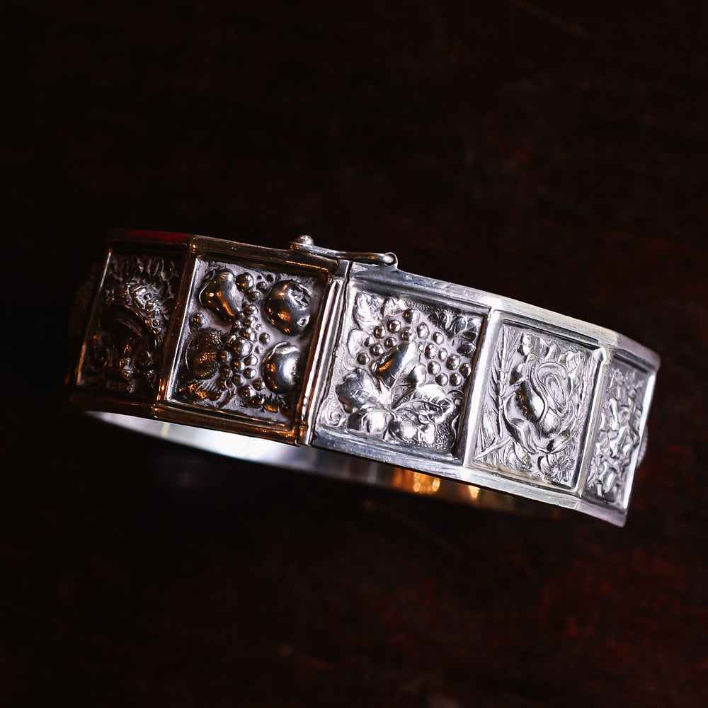 Victorian Language Of Flowers Silver Bangle