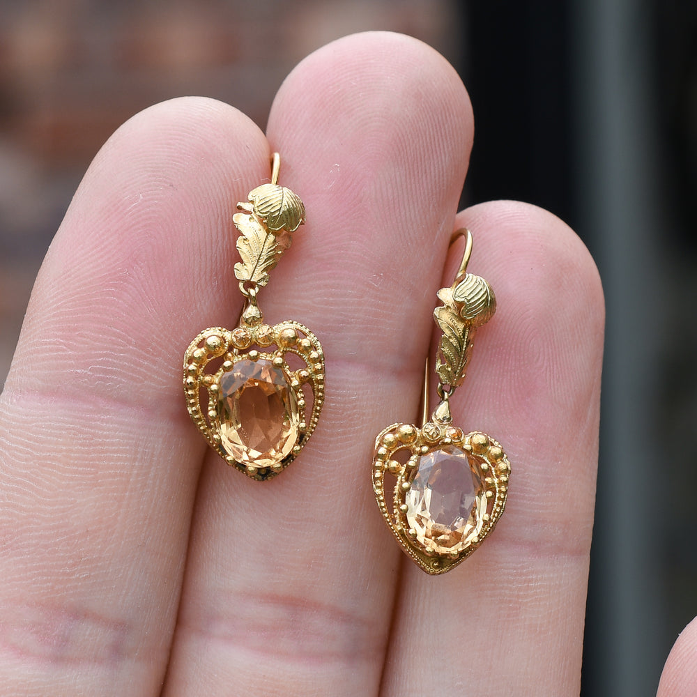 Regency Period Citrine Heart Earrings
