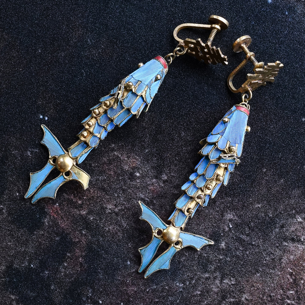 Antique Tian-tsui Feather Inlay Fish Earrings