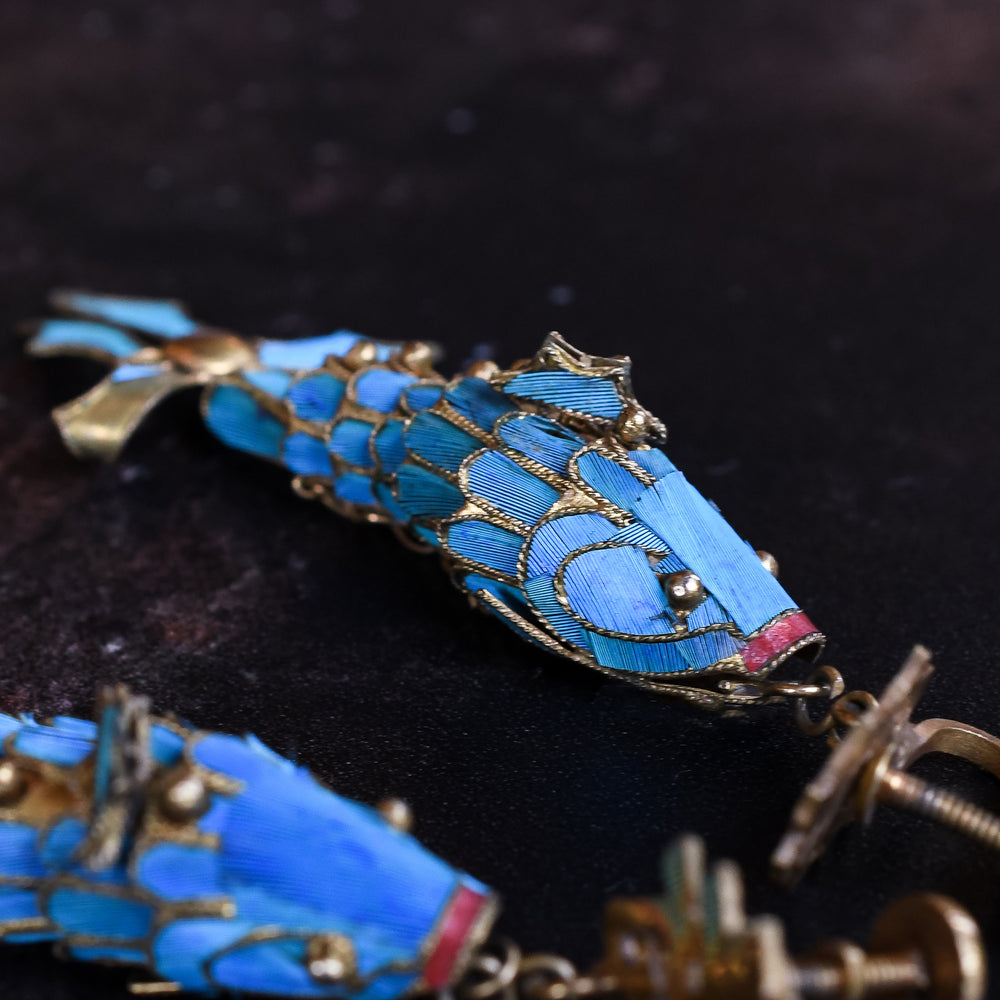 Antique Tian-tsui Feather Inlay Fish Earrings