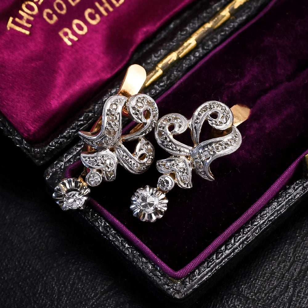 Art Nouveau Swirling Diamond Lever-Back Earrings