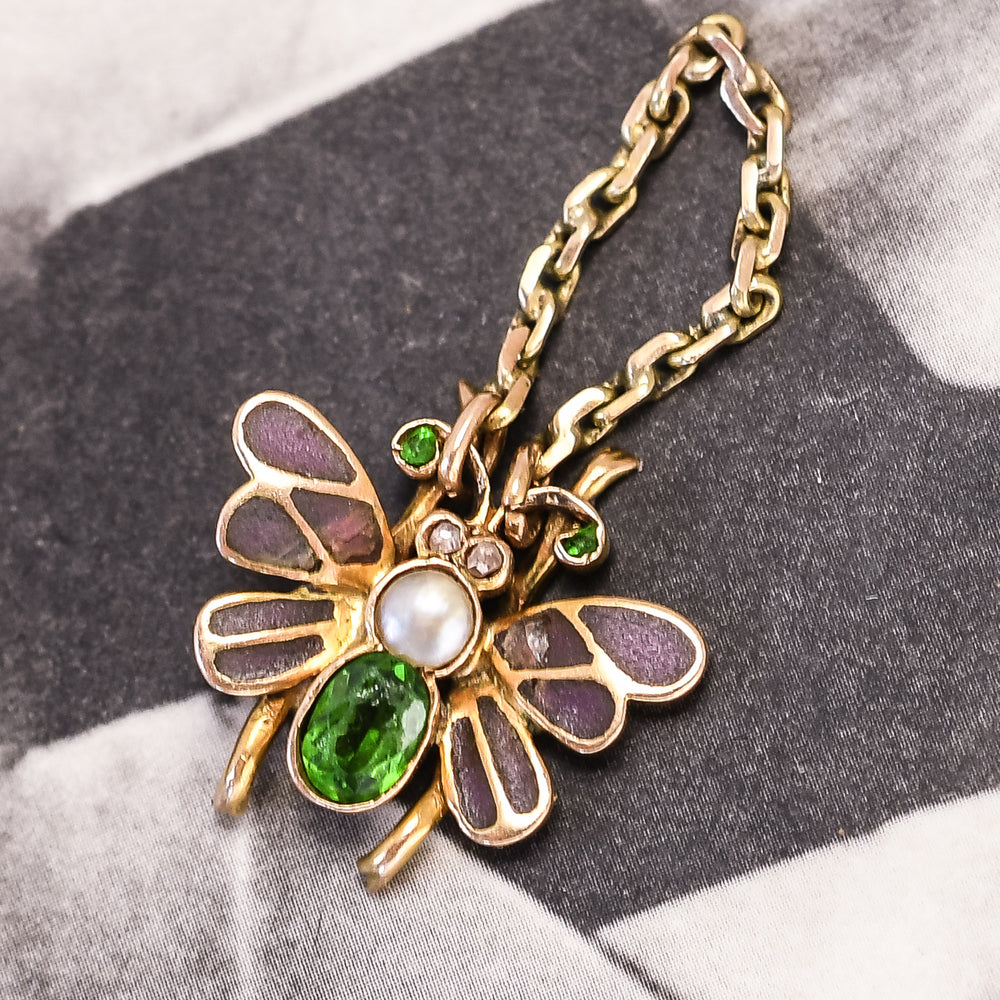 Victorian Demantoid Garnet & Pearl Plique-à-Jour Pendant