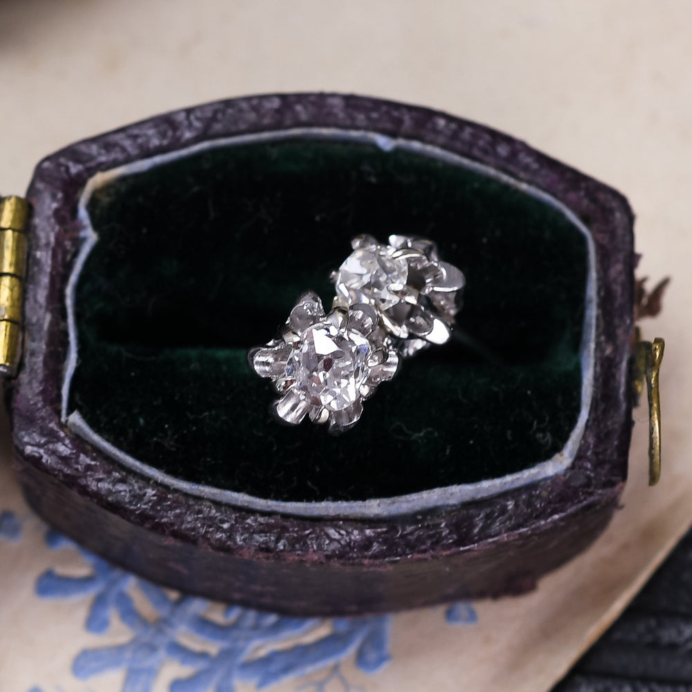 Art Deco Old Cut Diamond Flower Stud Earrings