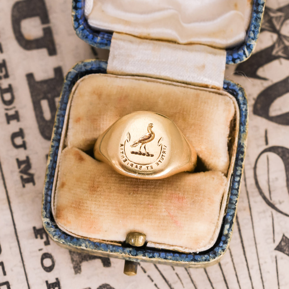 Late Victorian Falcon Intaglio Signet Ring Virtue & Wisdom