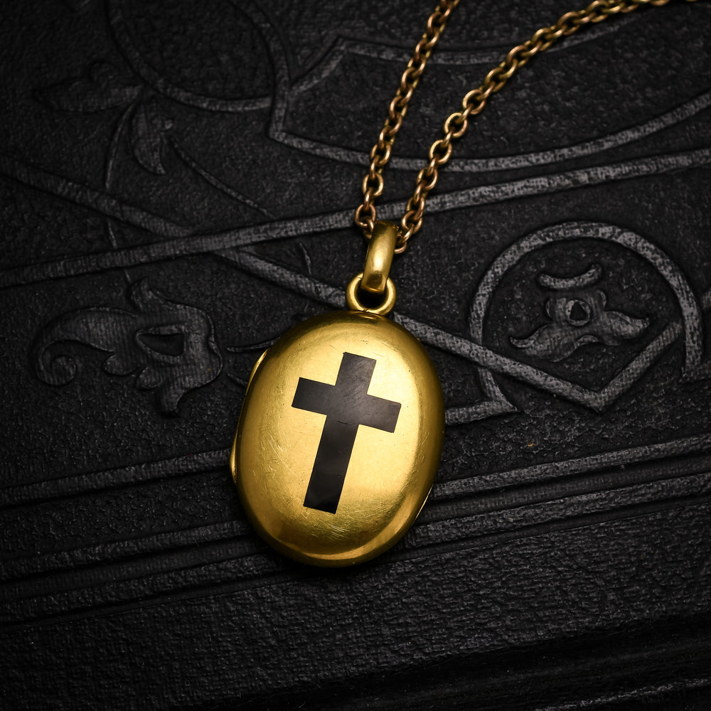 Victorian Black Enamel Cross Locket