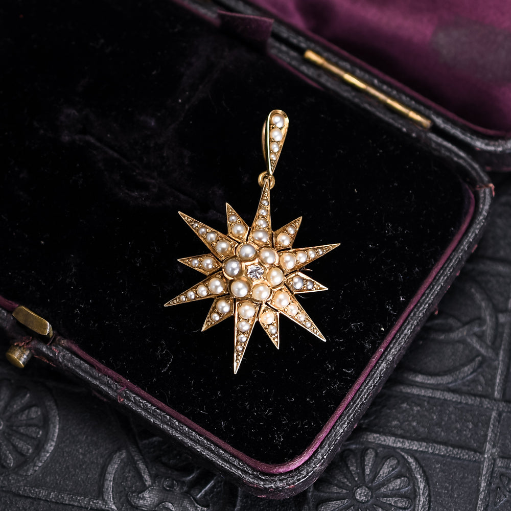Victorian Diamond & Pearl Star Pendant