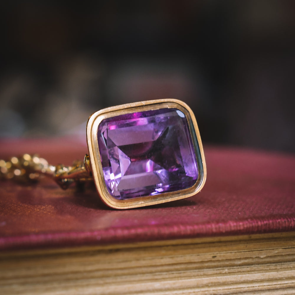 Georgian Turquoise & Amethyst Harp Fob Pendant