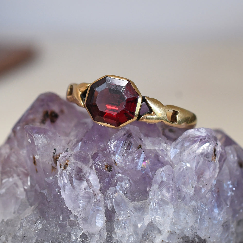 Late Victorian Garnet Octagon Ring
