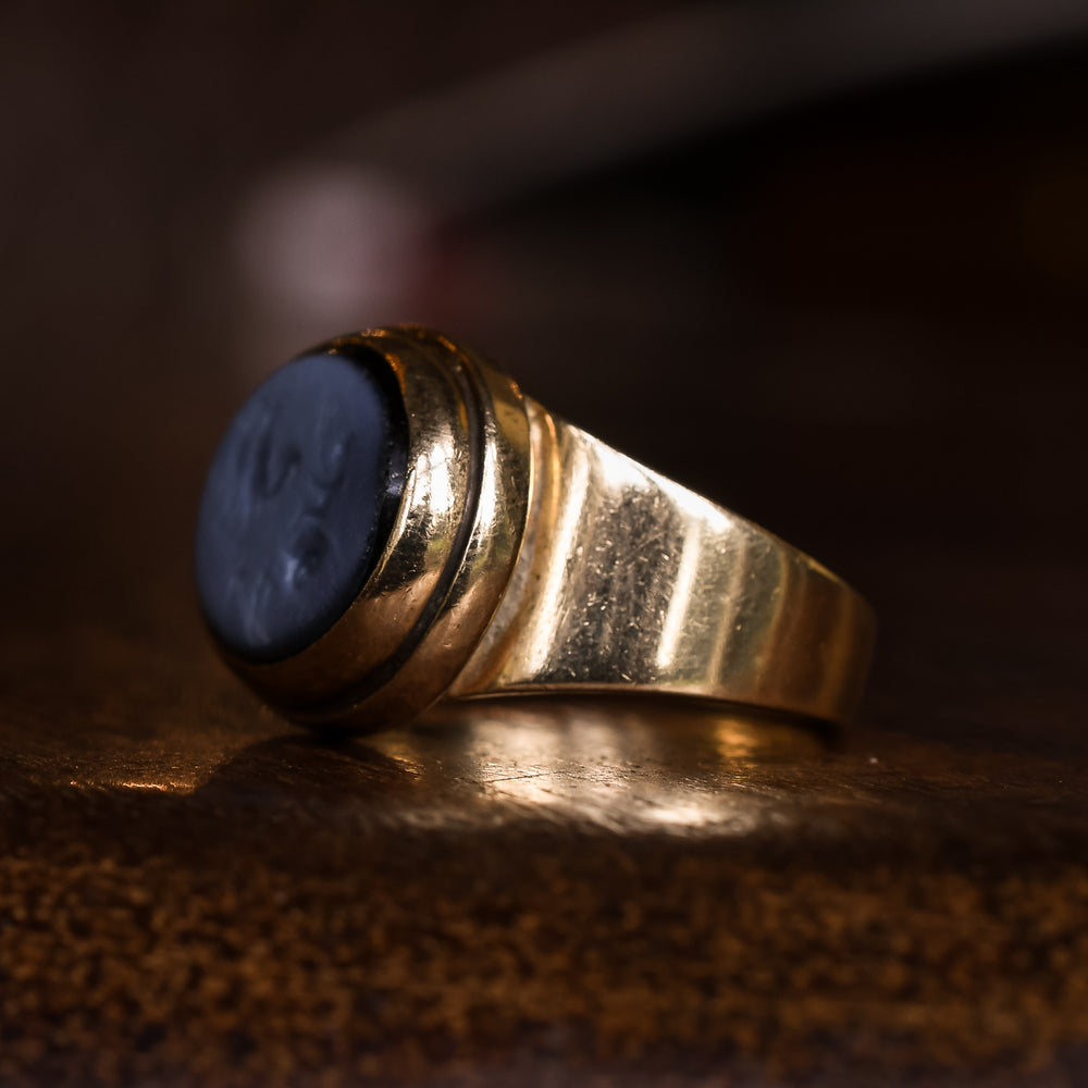 Roman Hermes & Rooster Chariot Nicolo Intaglio Signet Ring