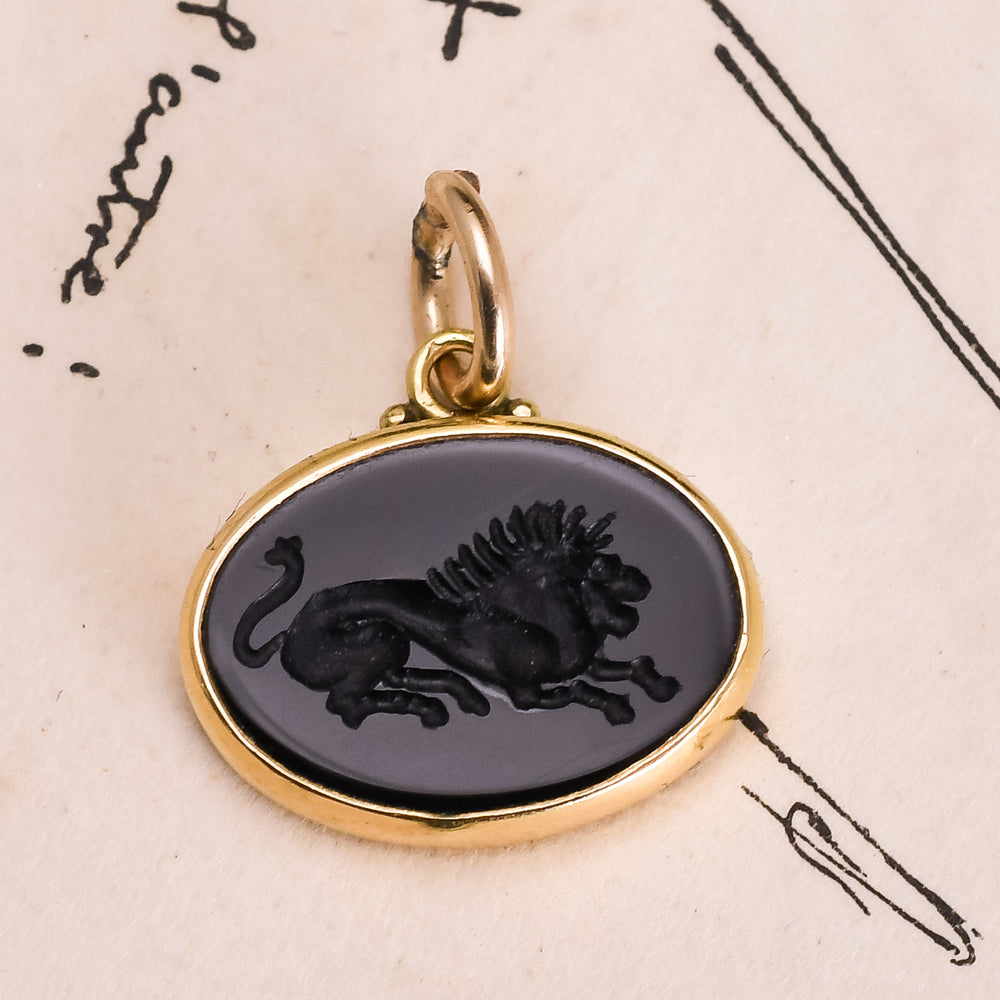 1920s Onyx Lion Intaglio Pendant