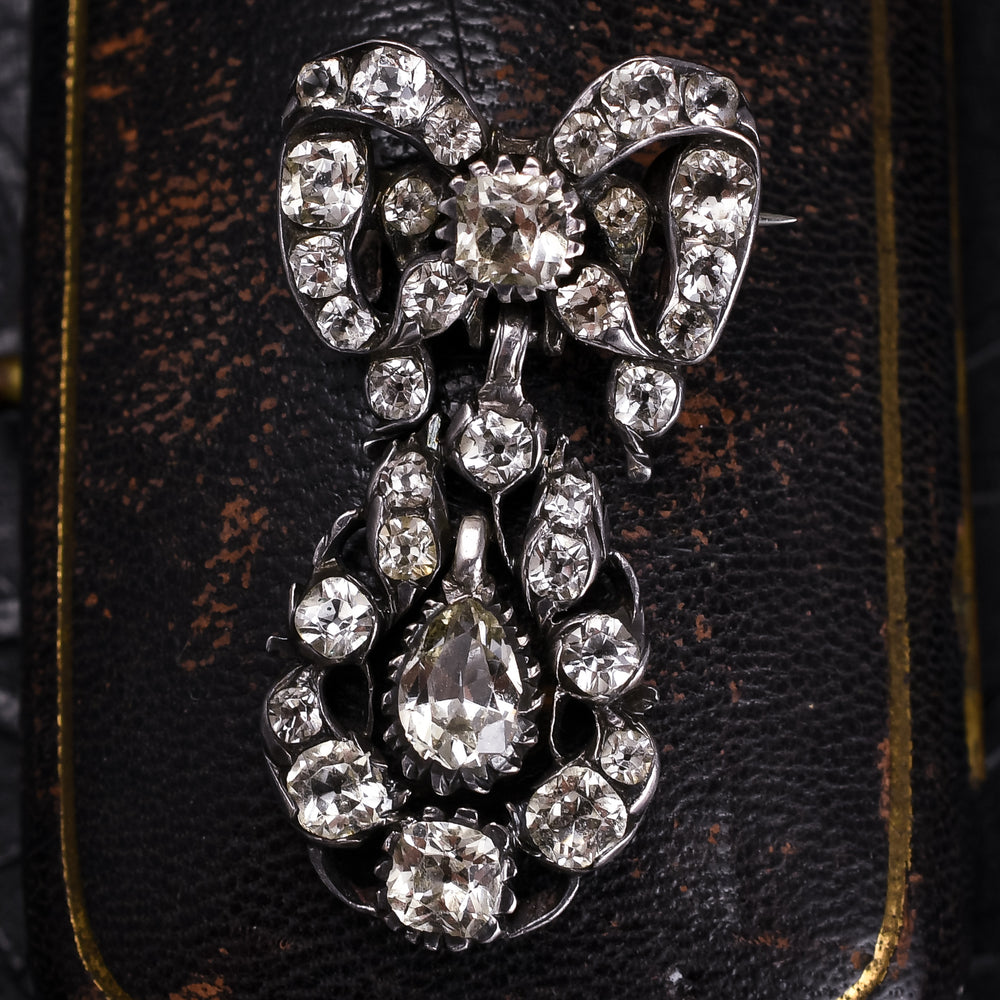 Georgian Black-Dot Paste Bow & Pear Drop Brooch