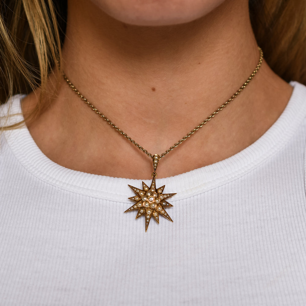 Victorian Diamond & Pearl Star Pendant