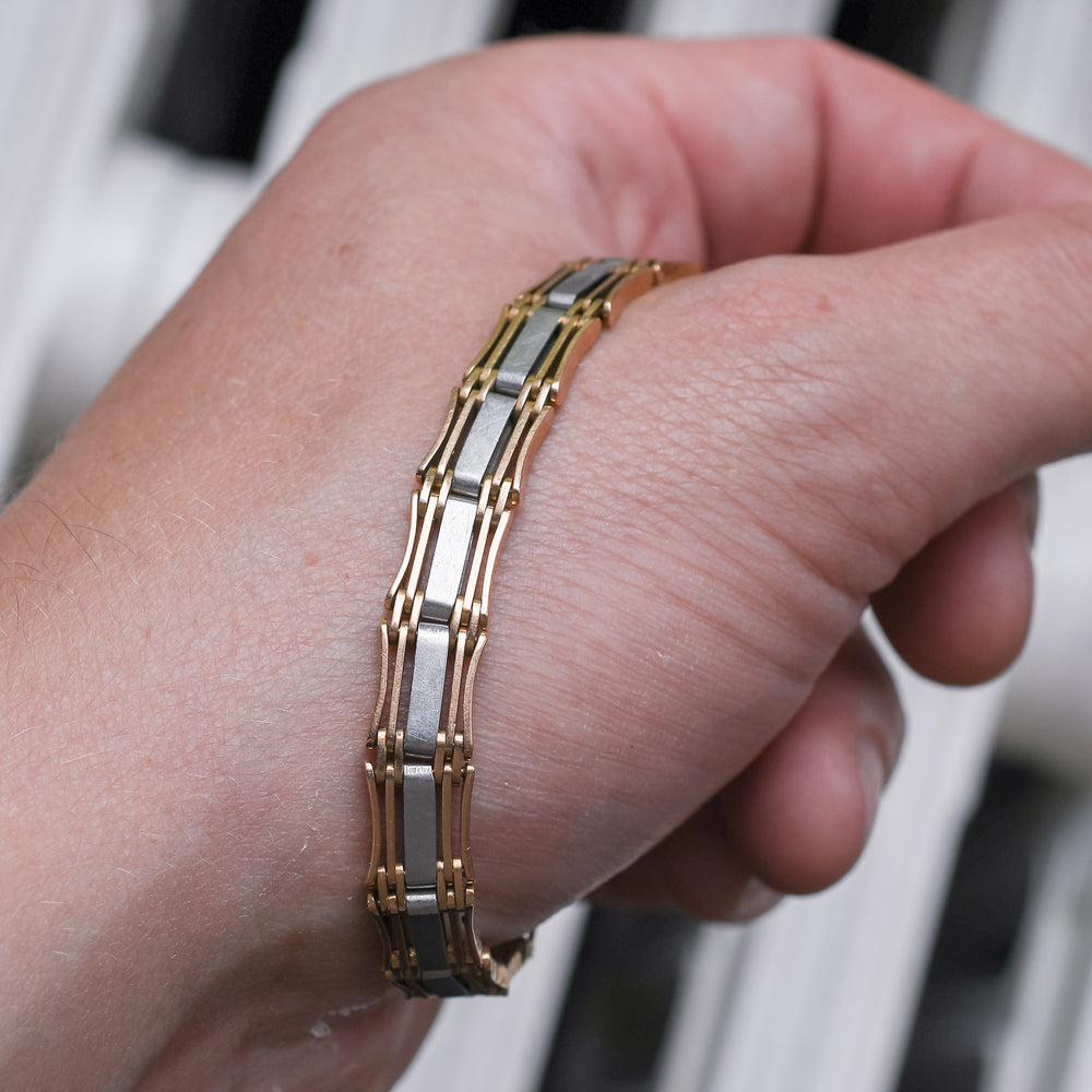 Edwardian Bi-Metal 15k Gold & Platinum Gate-Link Bracelet