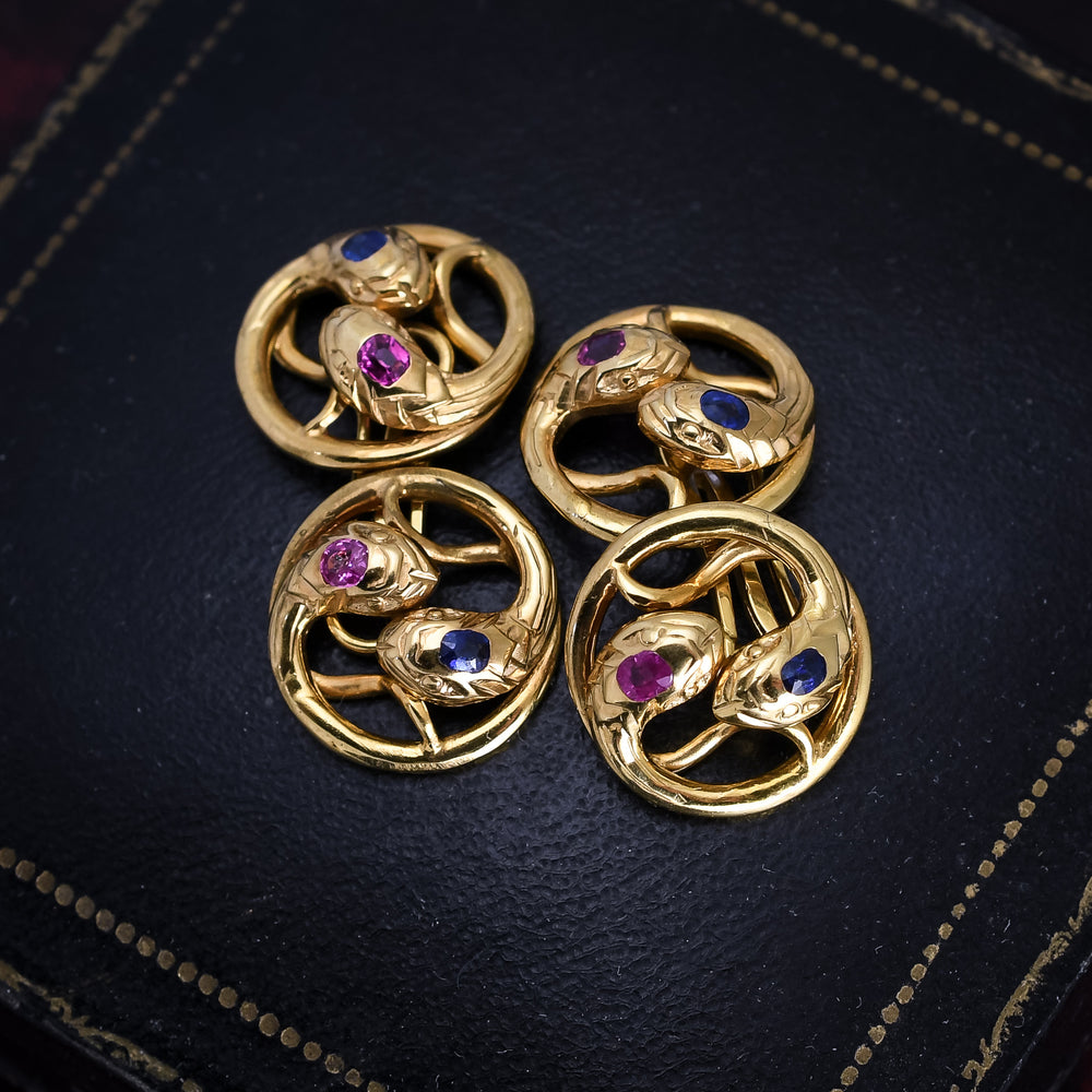 Edwardian Sapphire & Ruby Double Snake Cufflinks