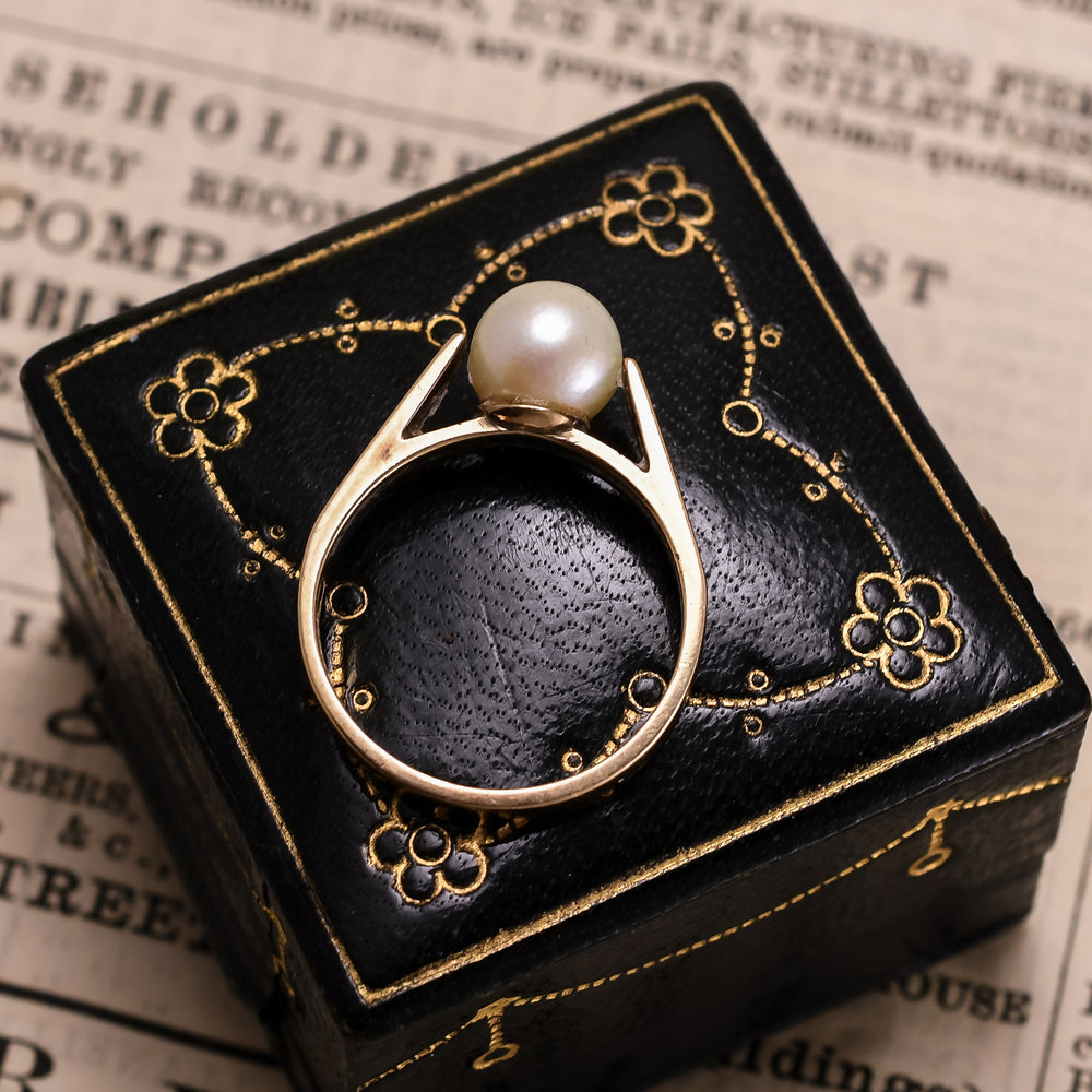 Atomic Age Pearl Solitaire Ring