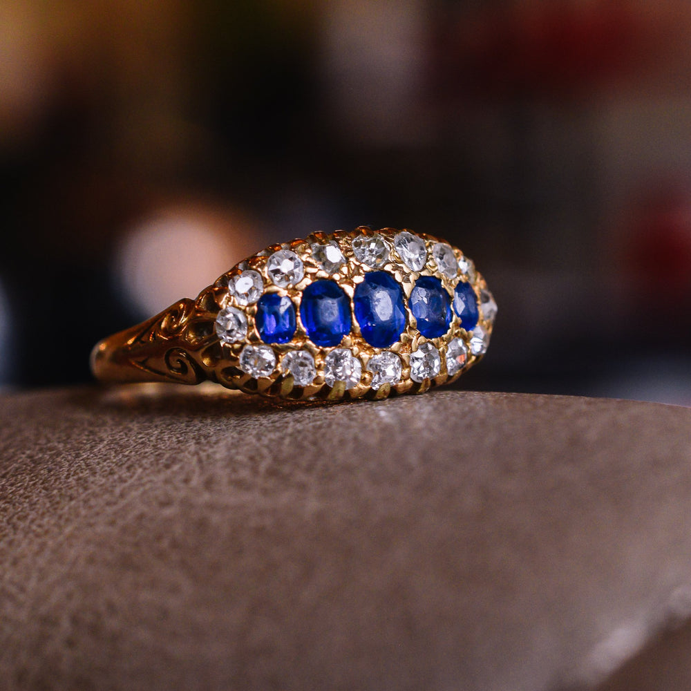 Edwardian Sapphire & Diamond Oval Cluster Ring