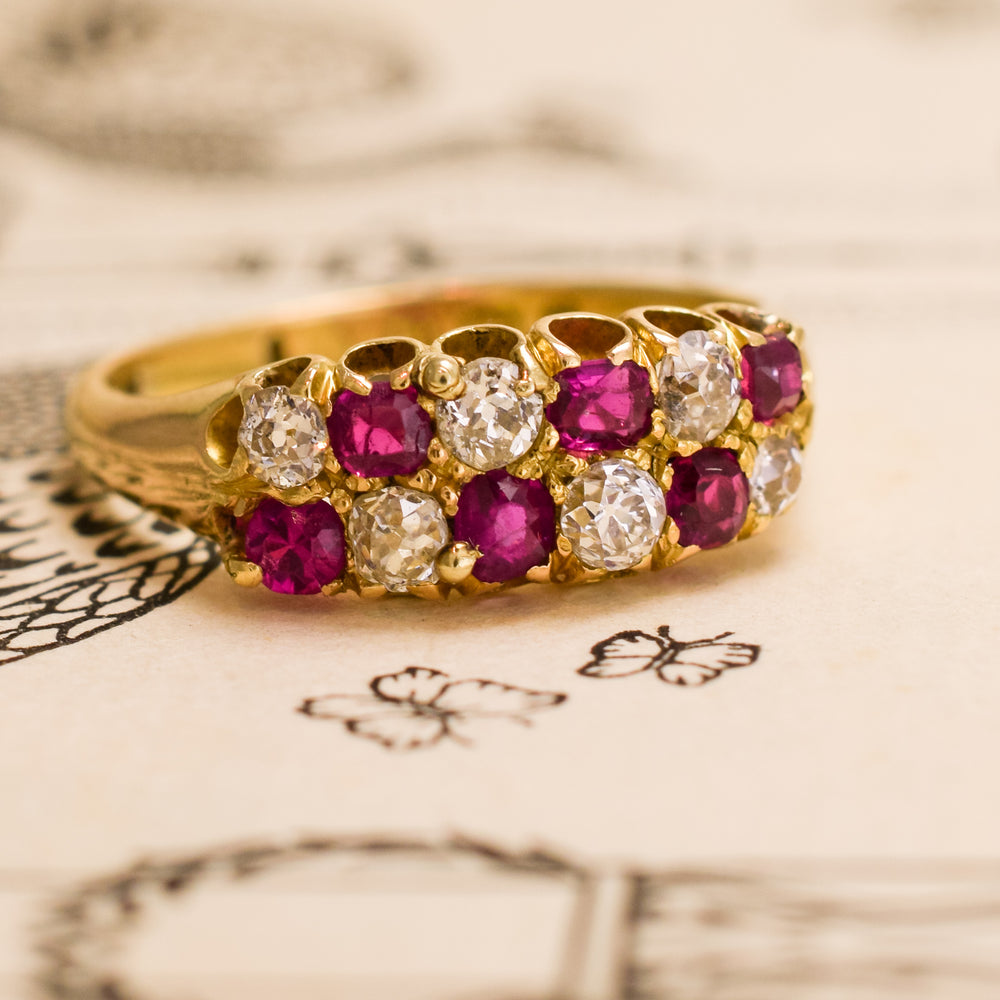Victorian Ruby & Diamond Chequerboard Ring
