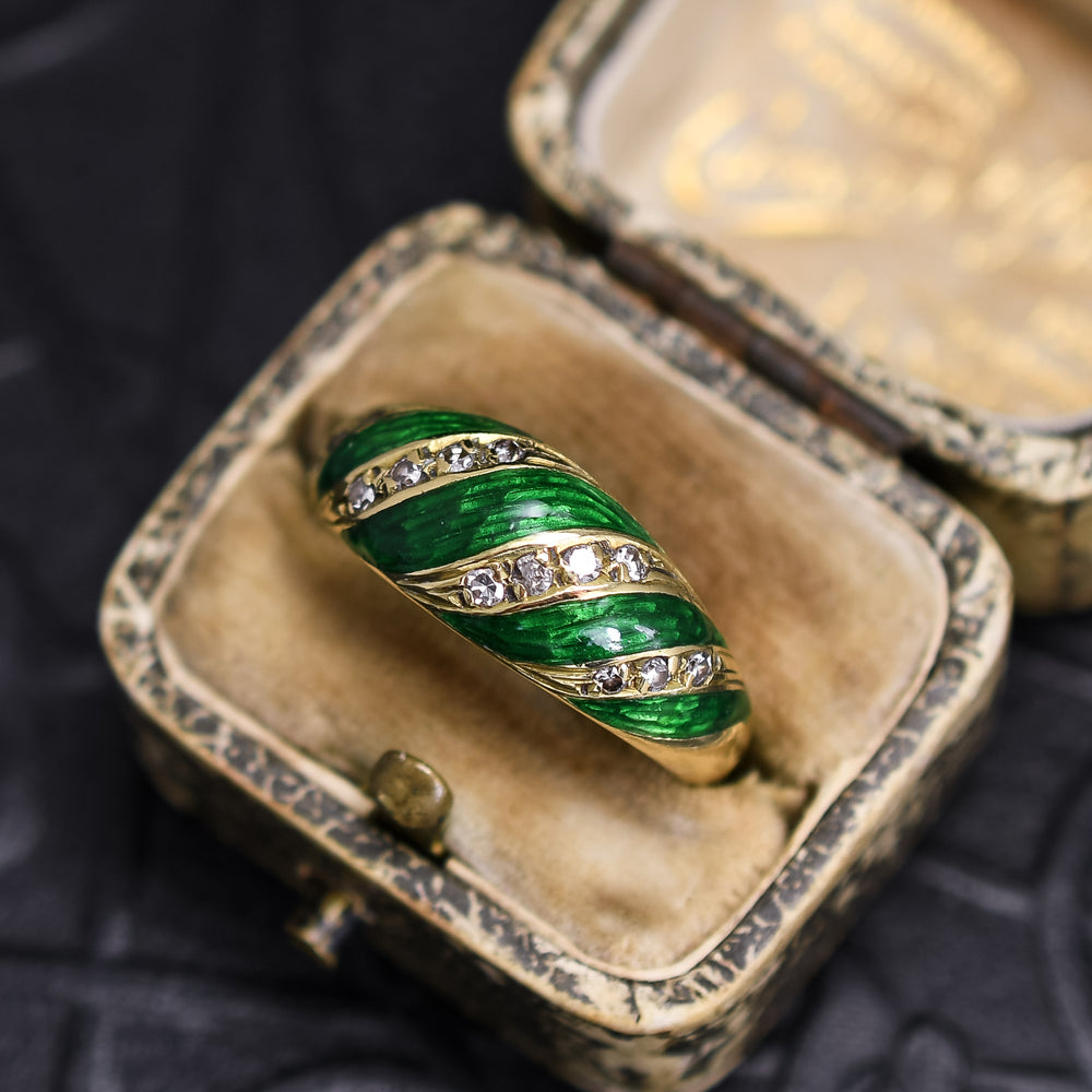 Art Deco Diamond & Guilloché Enamel Ring