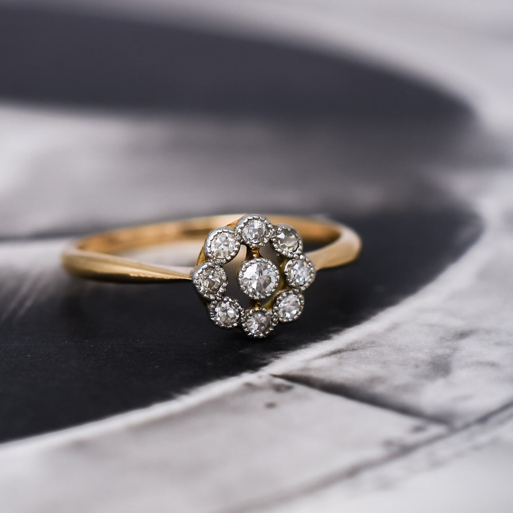 Edwardian Diamond Atomic Cluster Ring