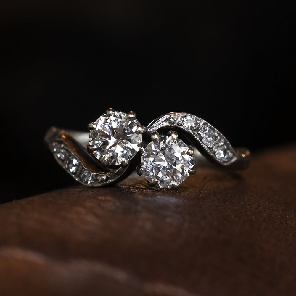 Art Deco 0.80ct Toi Et Moi Diamond Crossover Ring