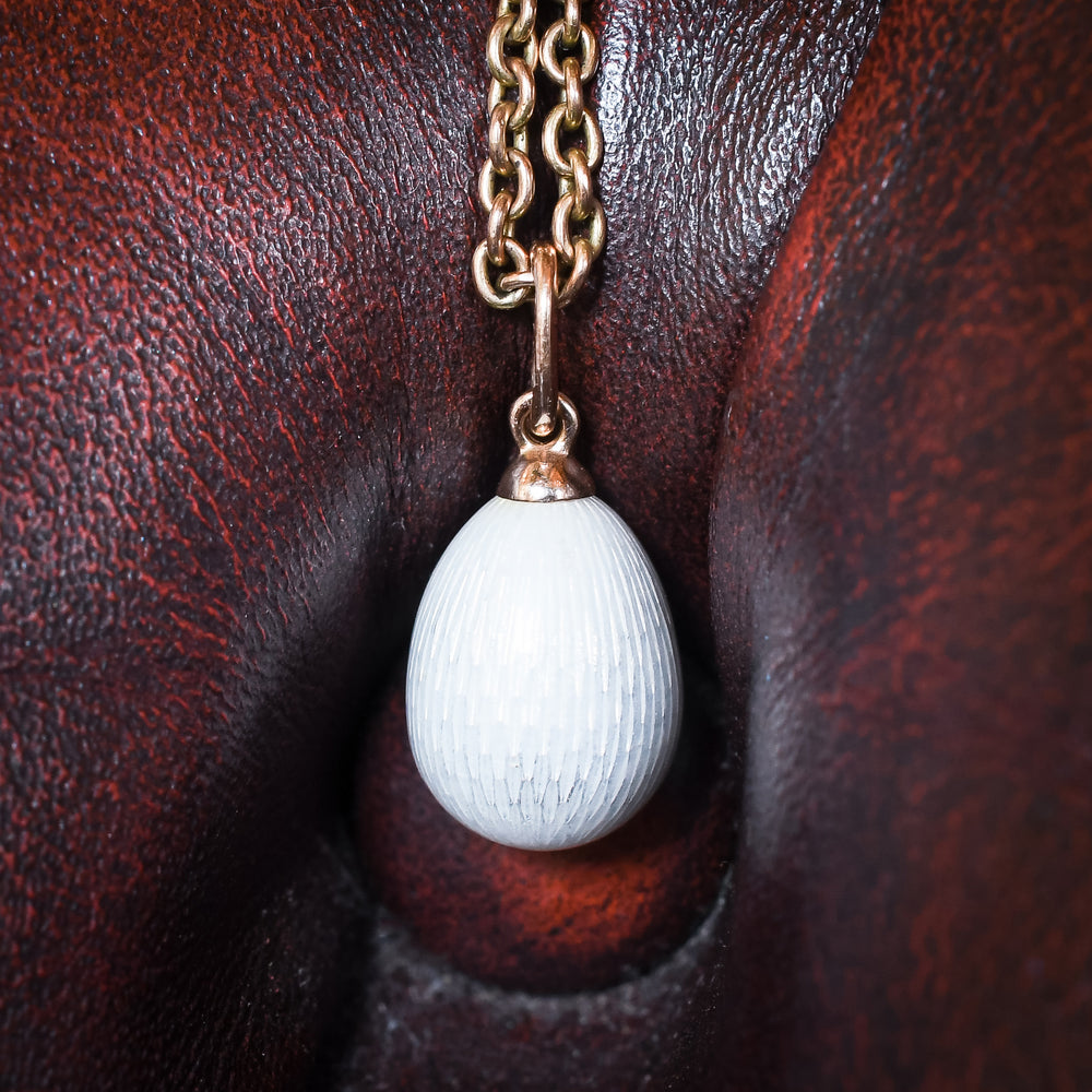 Imperial Russian White Enamel Miniature Egg Pendant