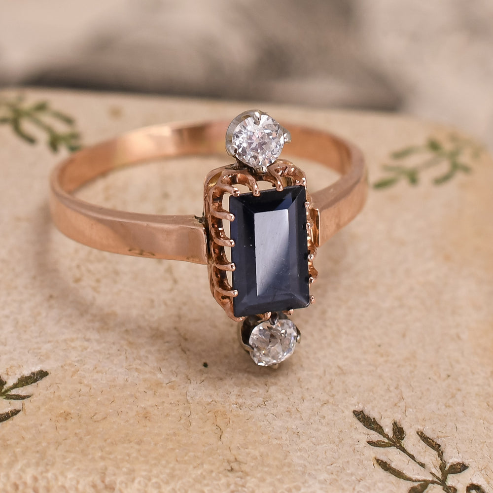 Art Deco Sapphire & Diamond North-South Trilogy Ring