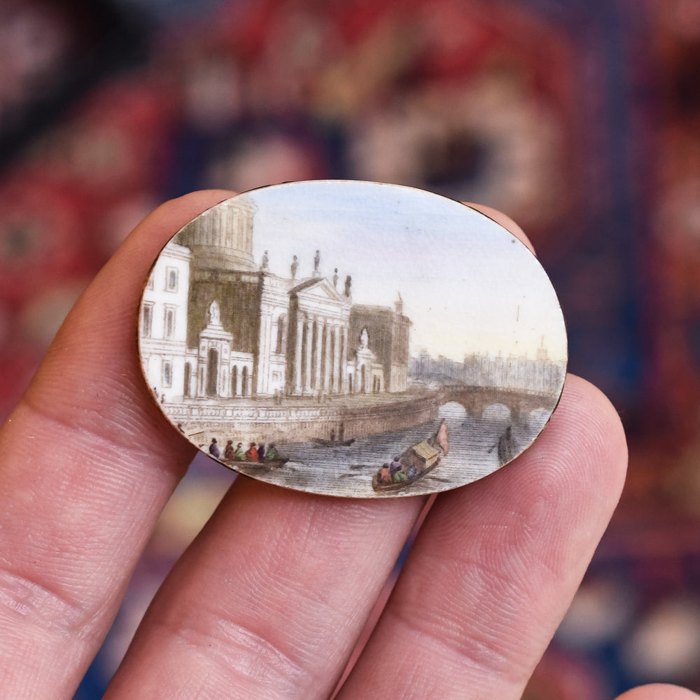 Georgian The Four Courts, Dublin Porcelain Miniature Plaque