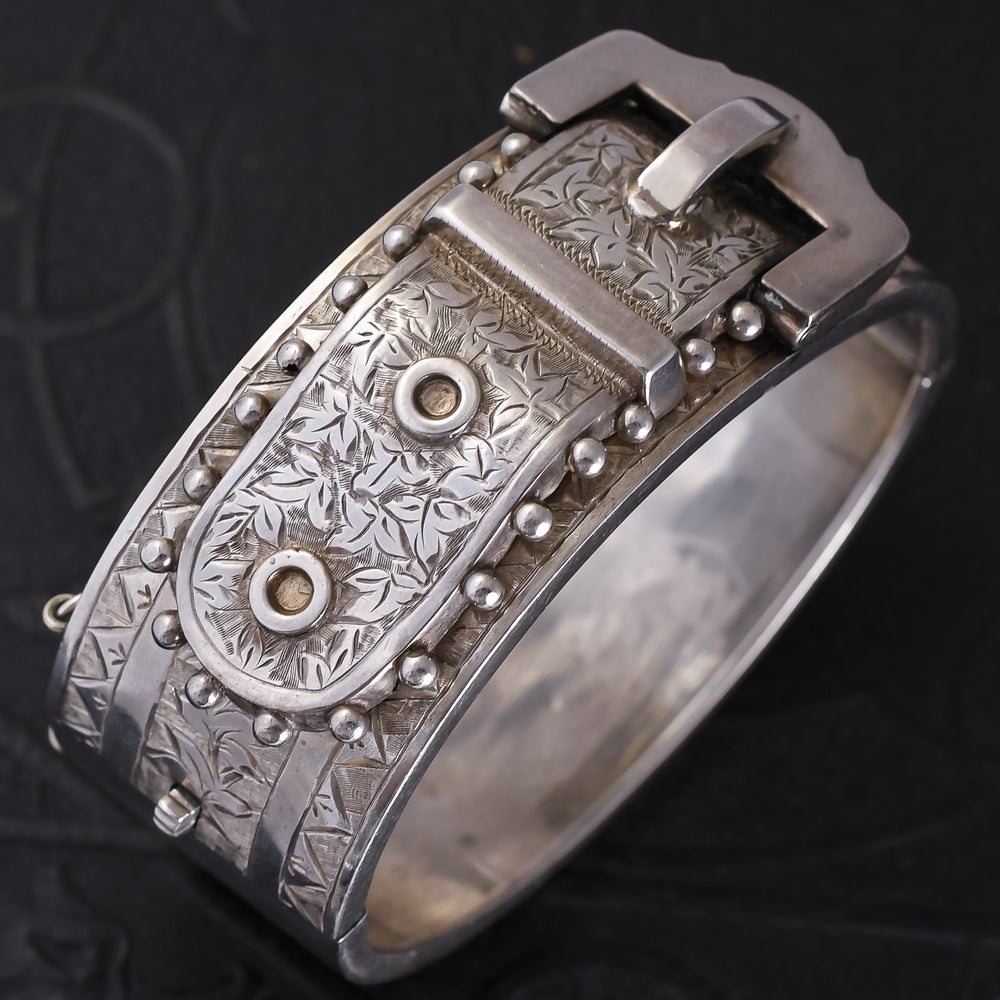 Victorian Sterling Silver Ivy Buckle Cuff
