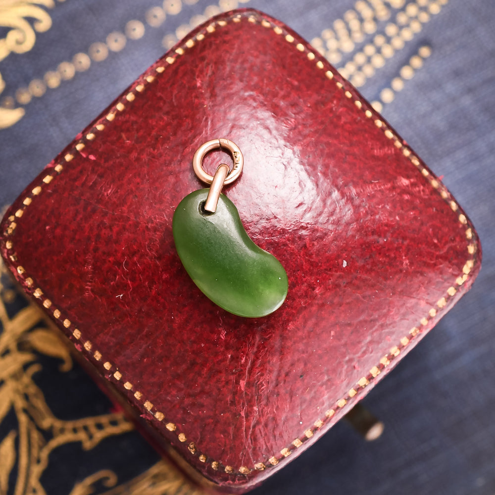 Victorian Nephritic Jade Lucky Kidney Bean Charm